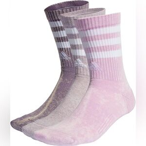 Adidas Three-Pack Stone Washed Crew Socks in Pink, Lavender & Taupe Purple NWT
